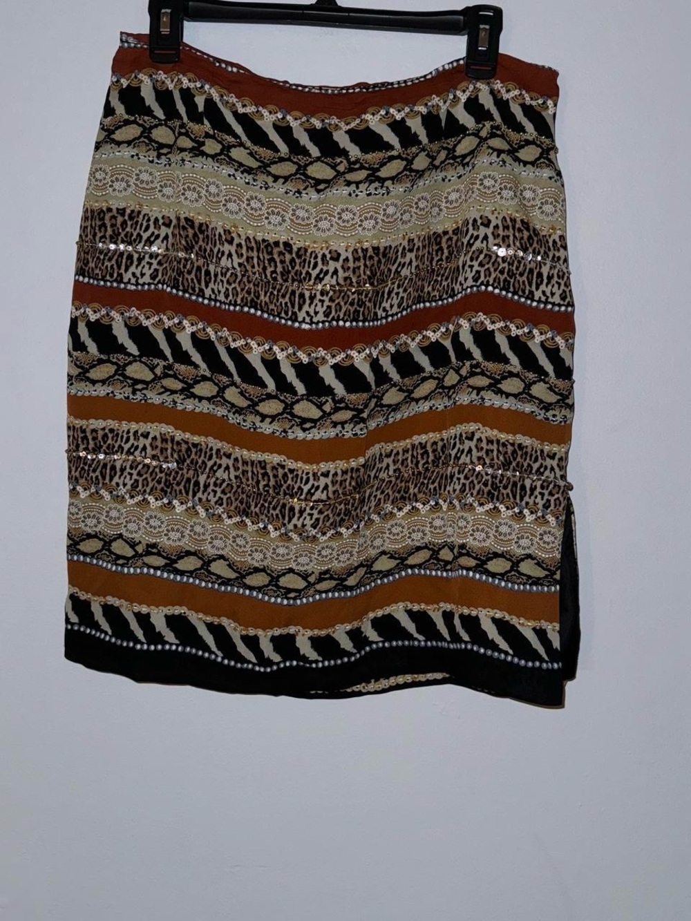 VTG Silk Club Collection 100% Silk Animal Print Sequin Skirt 14